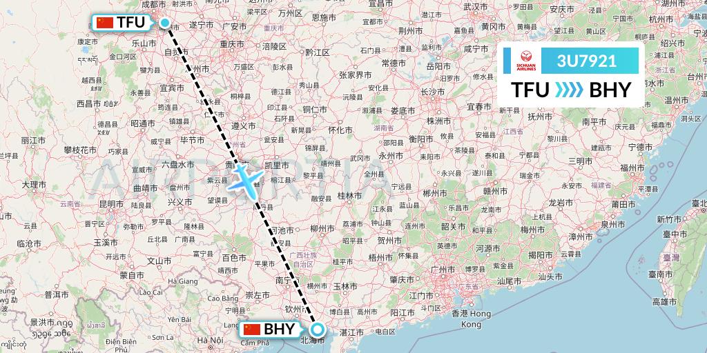 3U7921 Sichuan Airlines Flight Map: Chengdu to Beihai