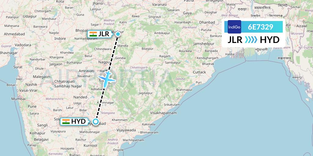 6E7329 IndiGo Airlines Flight Map: Jabalpur to Hyderabad