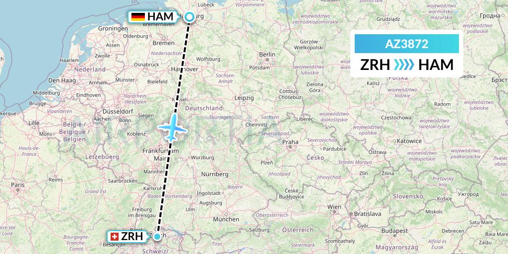 AZ3872 ITA Airways Flight Map: Zurich to Hamburg
