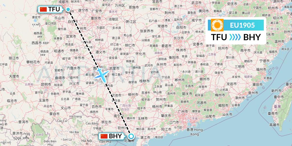 EU1905 Chengdu Airlines Flight Map: Chengdu to Beihai