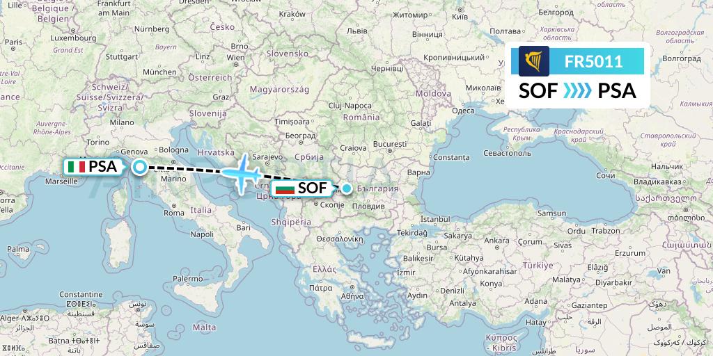 FR5011 Ryanair Flight Map: Sofia to Pisa