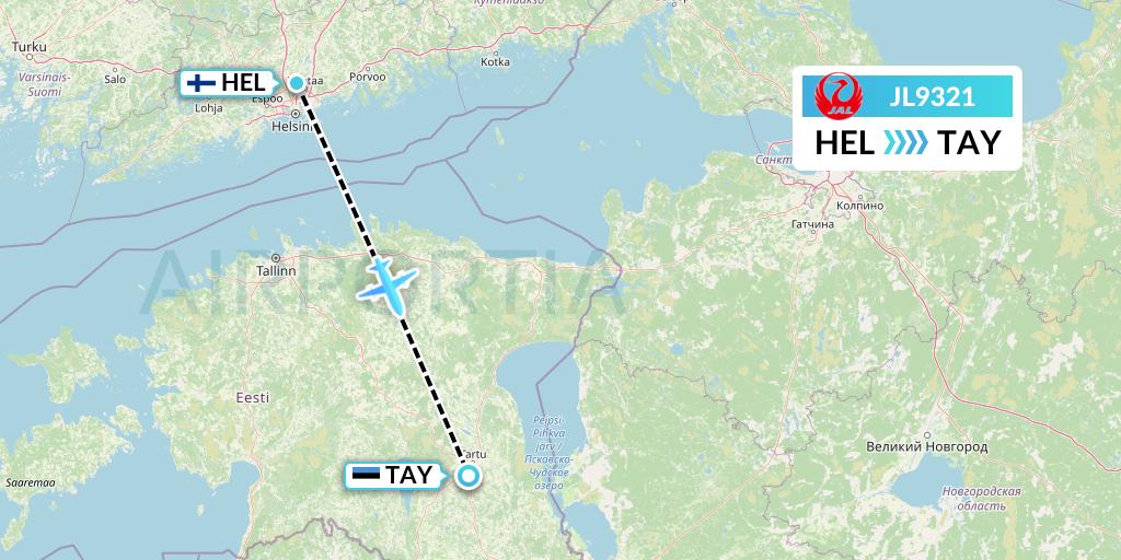 JL9321 Japan Airlines Flight Map: Helsinki to Tartu
