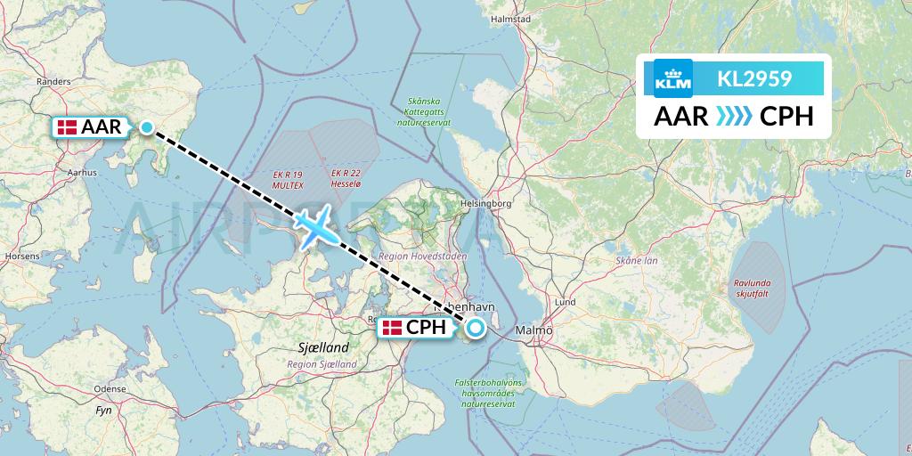 KL2959 KLM Flight Map: Aarhus to Copenhagen
