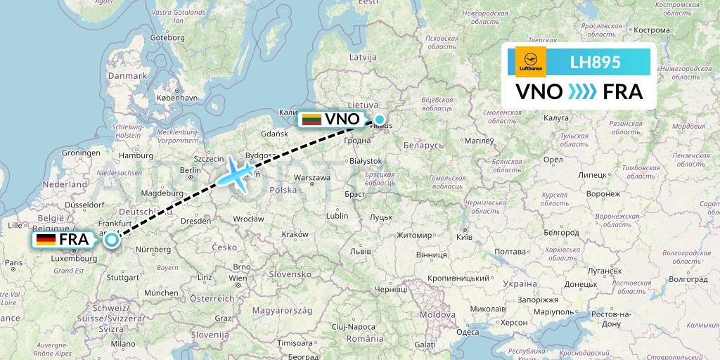 LH895 Lufthansa Flight Map: Vilnius to Frankfurt