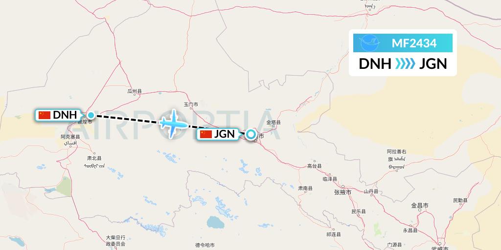 MF2434 Xiamen Airlines Flight Map: Dunhuang to Jiayuguan