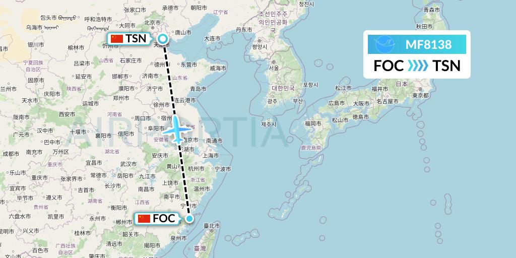 MF8138 Xiamen Airlines Flight Map: Fuzhou to Tianjin