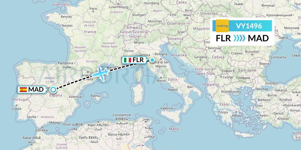 VY1496 Vueling Flight Map: Florence to Madrid