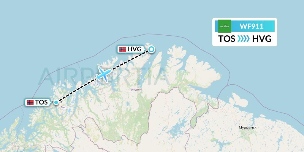 WF911 Wideroe Flight Map: Tromso to Honningsvag