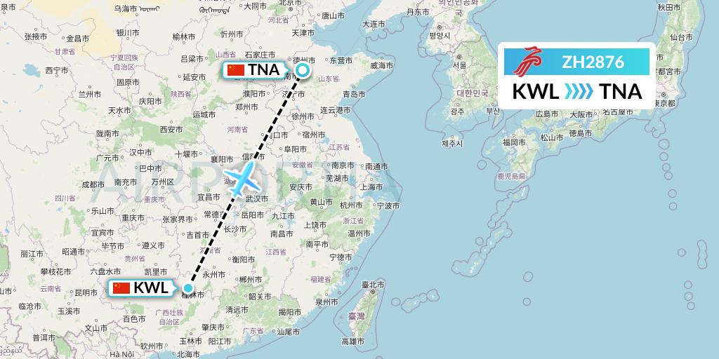 ZH2876 Shenzhen Airlines Flight Map: Guilin to Jinan