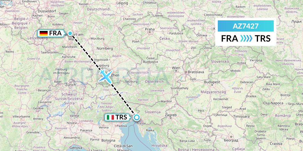 AZ7427 ITA Airways Flight Map: Frankfurt to Trieste