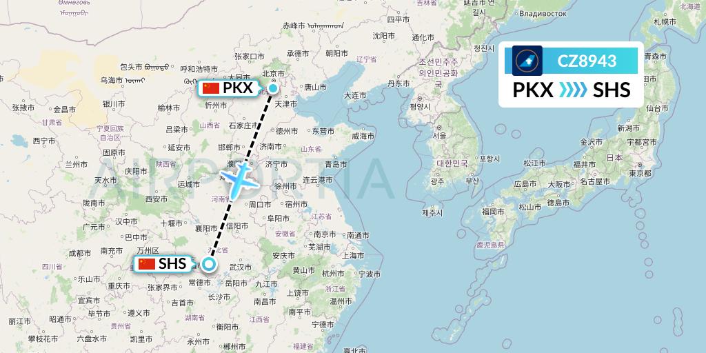 CZ8943 China Southern Airlines Flight Map: Beijing to Shashi