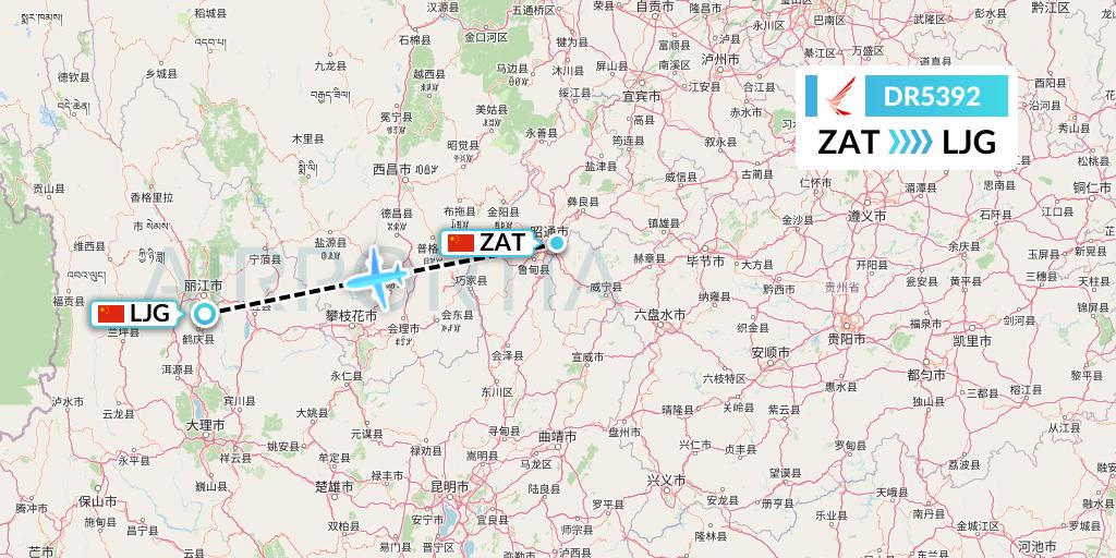 DR5392 Ruili Airlines Flight Map: Zhaotong to Lijiang