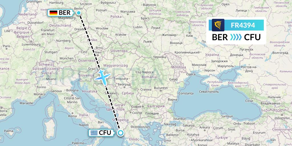 FR4394 Ryanair Flight Map: Berlin to Corfu