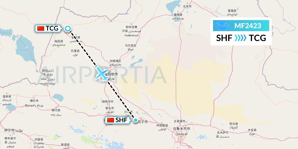 MF2423 Xiamen Airlines Flight Map: Shihezi to Tacheng