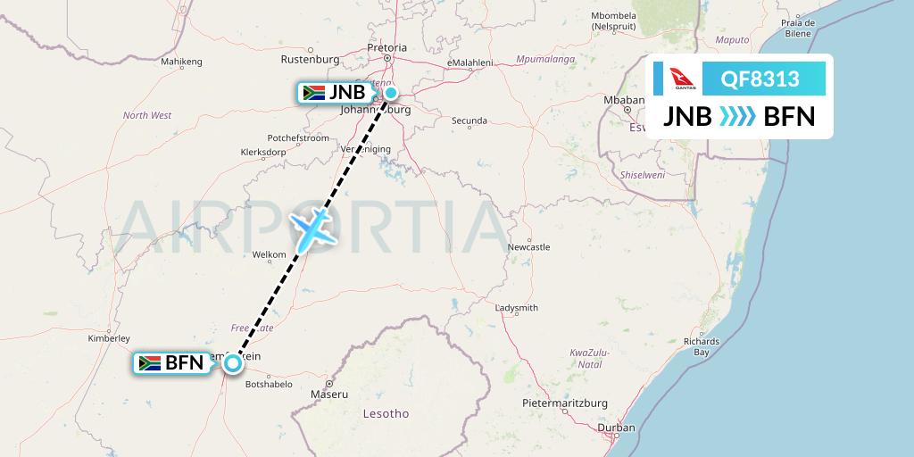 QF8313 Qantas Flight Map: Johannesburg to Bloemfontein