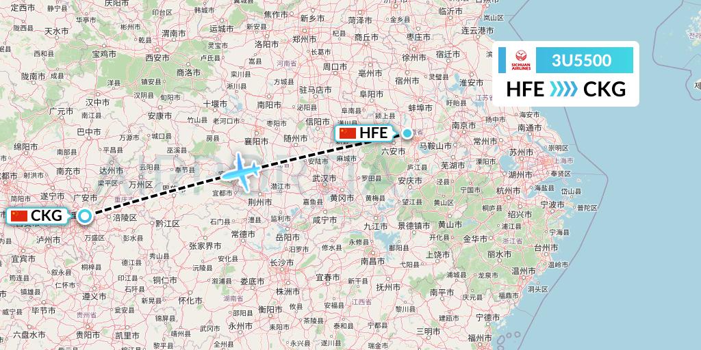3U5500 Sichuan Airlines Flight Map: Hefei to Chongqing