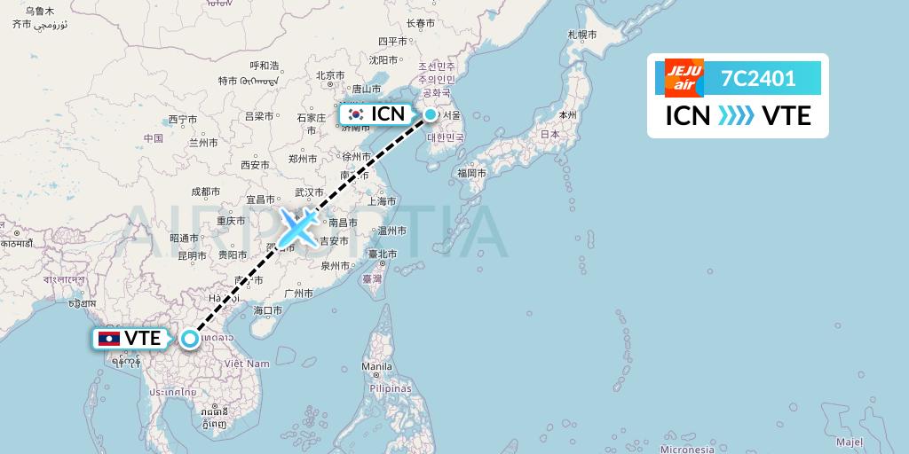 7C2401 Jeju Air Flight Map: Seoul to Vientiane