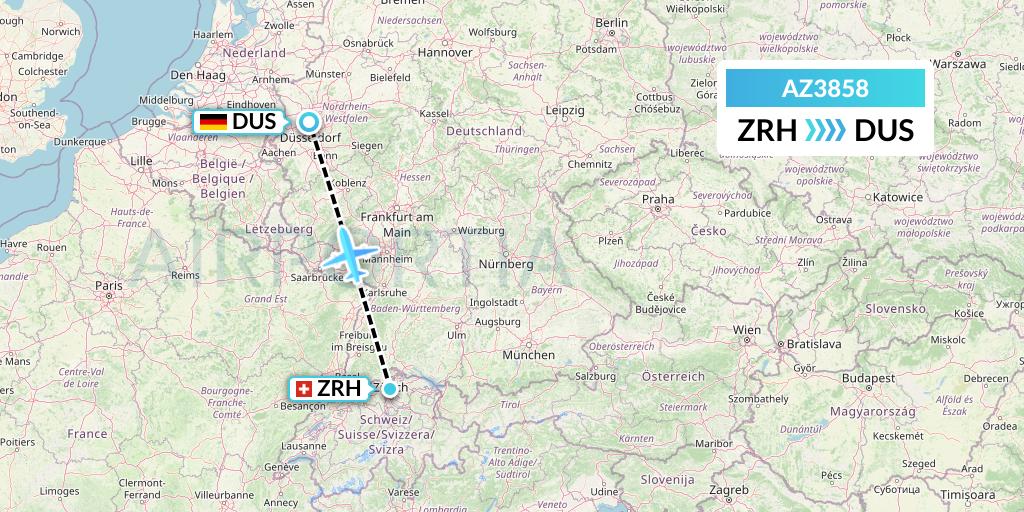 AZ3858 ITA Airways Flight Map: Zurich to Dusseldorf