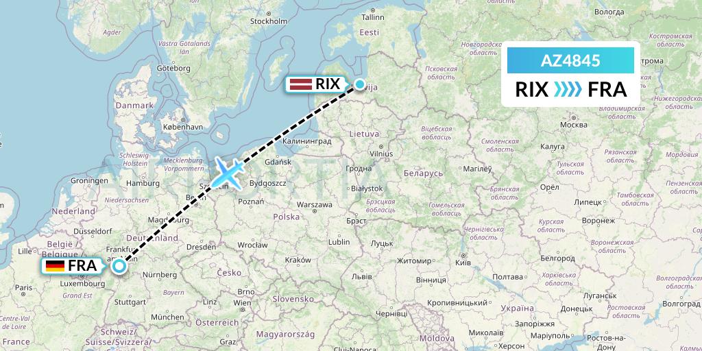 AZ4845 ITA Airways Flight Map: Riga to Frankfurt