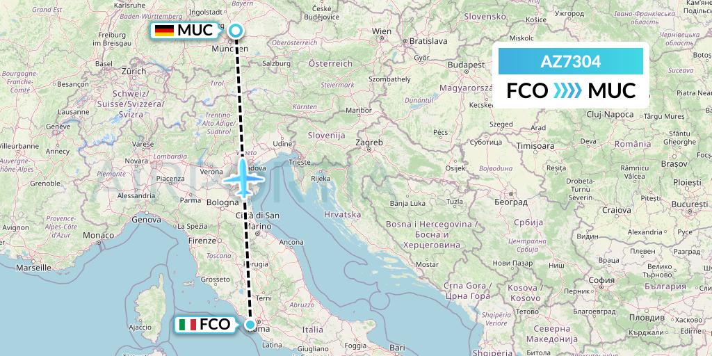 AZ7304 ITA Airways Flight Map: Rome to Munich