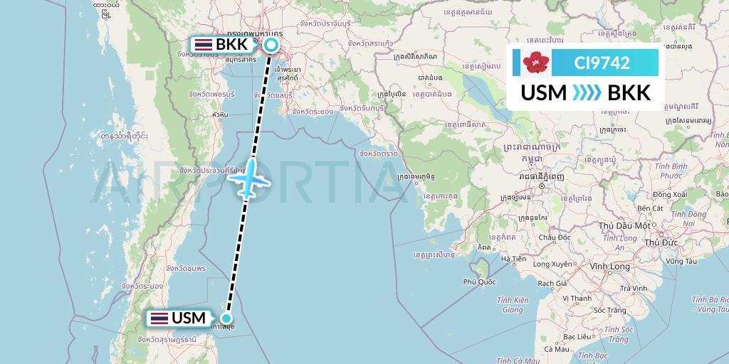 CI9742 China Airlines Flight Map: Koh Samui to Bangkok