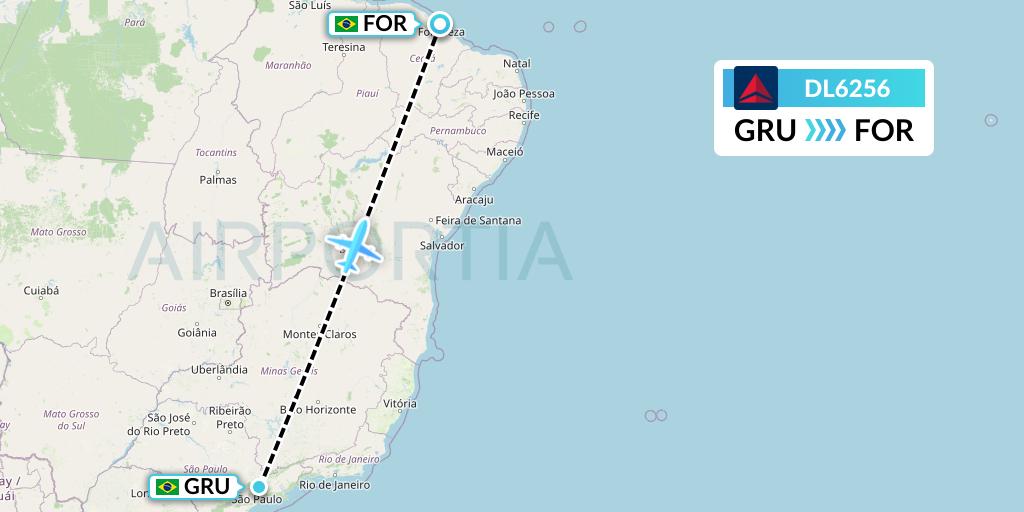 DL6256 Delta Air Lines Flight Map: Sao Paulo to Fortaleza