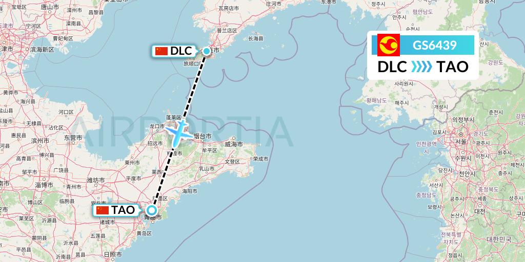 GS6439 Tianjin Airlines Flight Map: Dalian to Qingdao