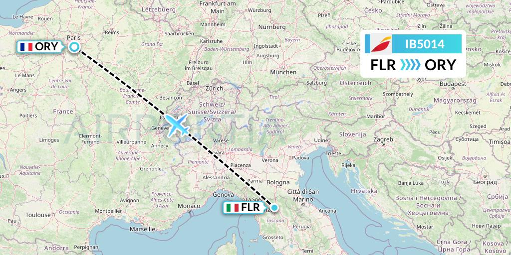 IB5014 Iberia Flight Map: Florence to Paris