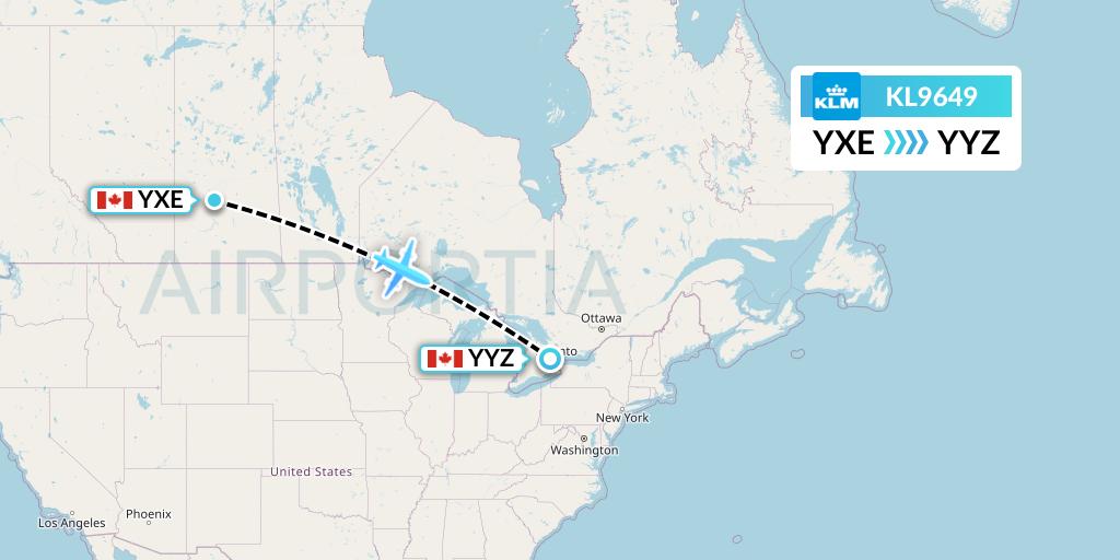 KL9649 KLM Flight Map: Saskatoon to Toronto