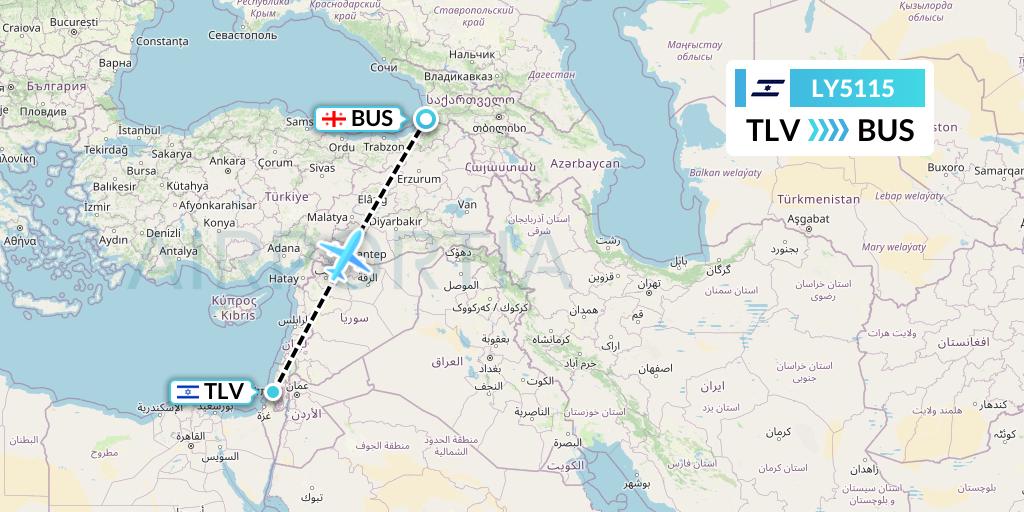 LY5115 El Al Flight Map: Tel Aviv to Batumi