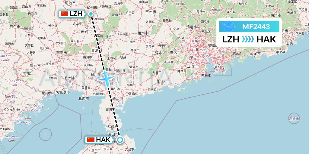 MF2443 Xiamen Airlines Flight Map: Liuzhou to Haikou