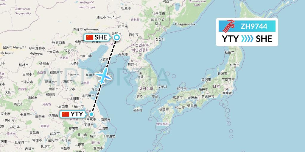 ZH9744 Shenzhen Airlines Flight Map: Yangzhou to Shenyang