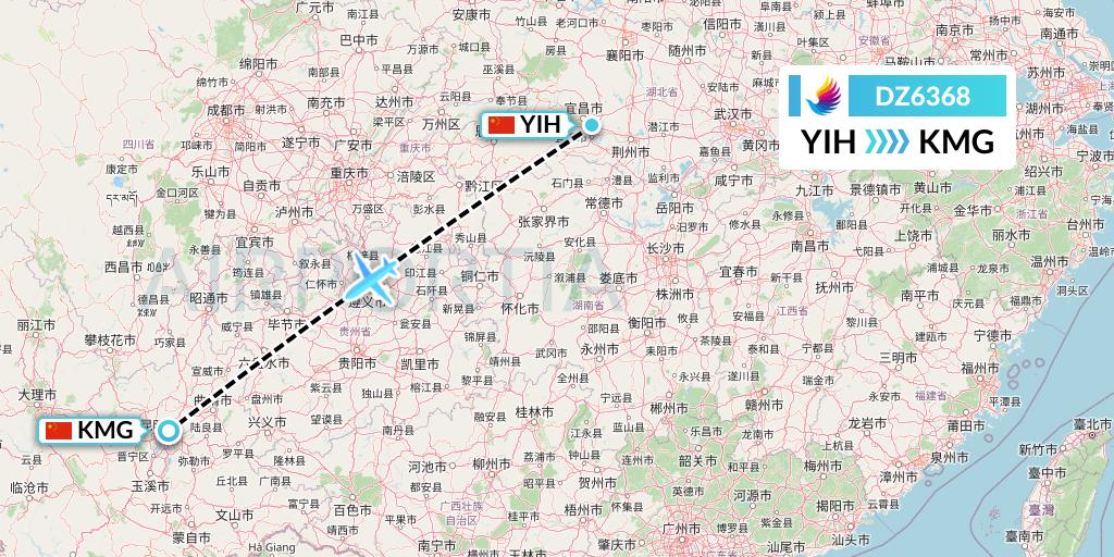 DZ6368 Donghai Airlines Flight Map: Yichang to Kunming