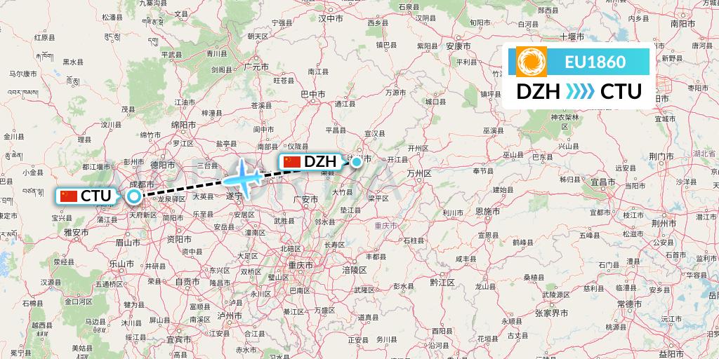 EU1860 Chengdu Airlines Flight Map: Dazhou to Chengdu