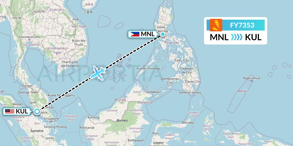 FY7353 Firefly Flight Map: Manila to Kuala Lumpur