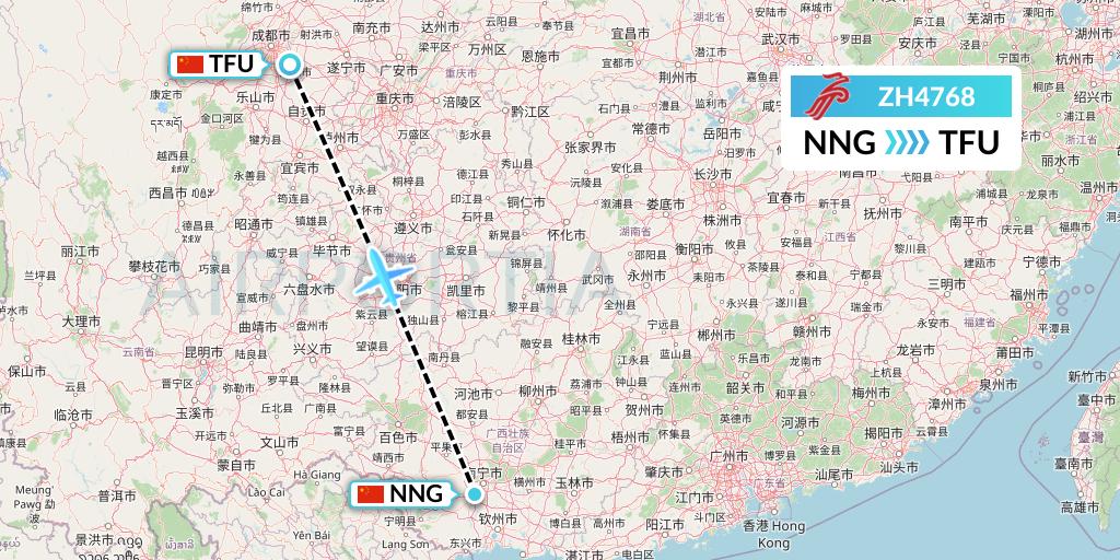 ZH4768 Shenzhen Airlines Flight Map: Nanning to Chengdu