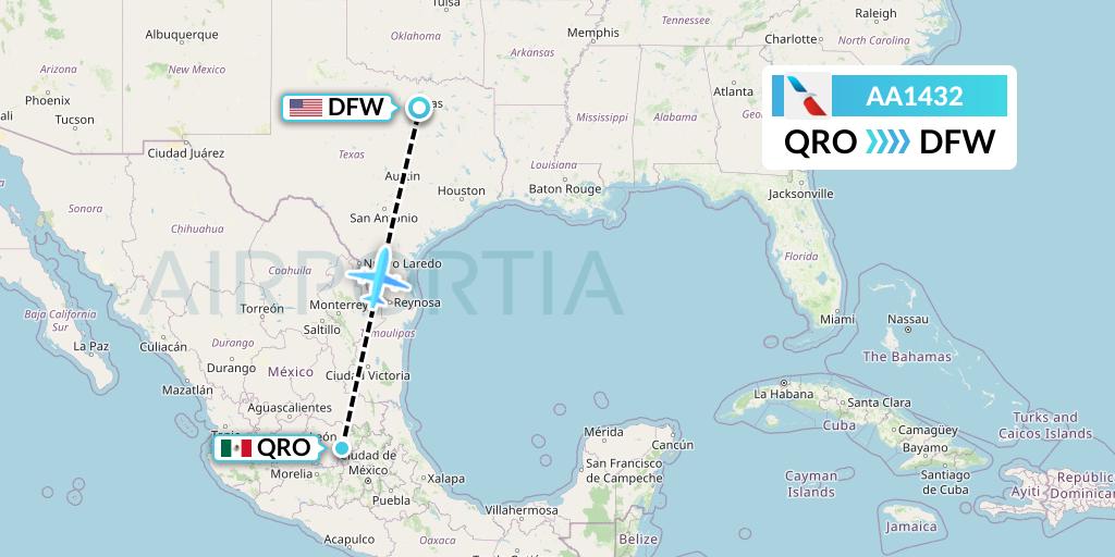 AA1432 American Airlines Flight Map: Queretaro to Dallas