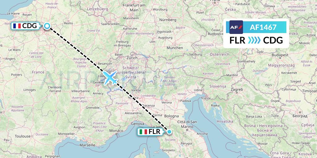 AF1467 Air France Flight Map: Florence to Paris