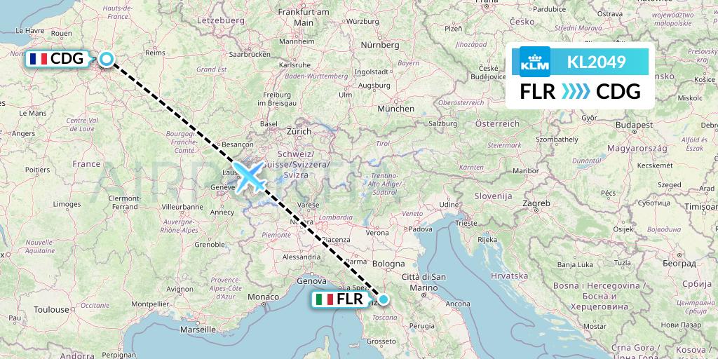 KL2049 KLM Flight Map: Florence to Paris