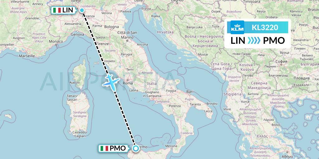 KL3220 KLM Flight Map: Milan to Palermo
