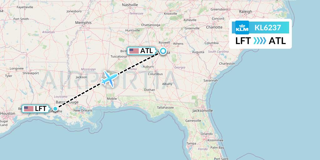 KL6237 KLM Flight Map: Lafayette to Atlanta