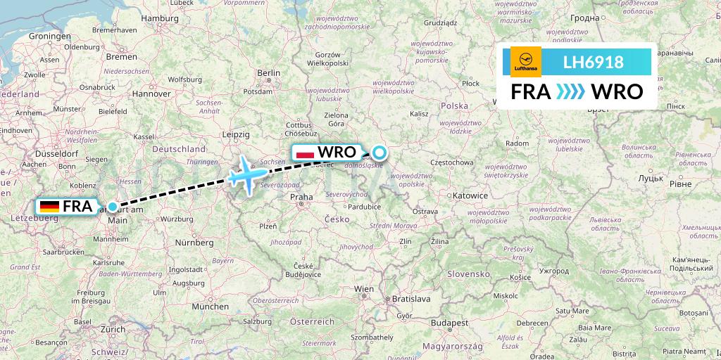 LH6918 Lufthansa Flight Map: Frankfurt to Wroclaw