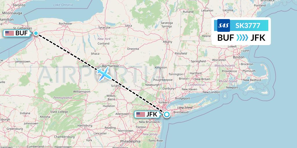 SK3777 SAS Flight Map: Buffalo to New York