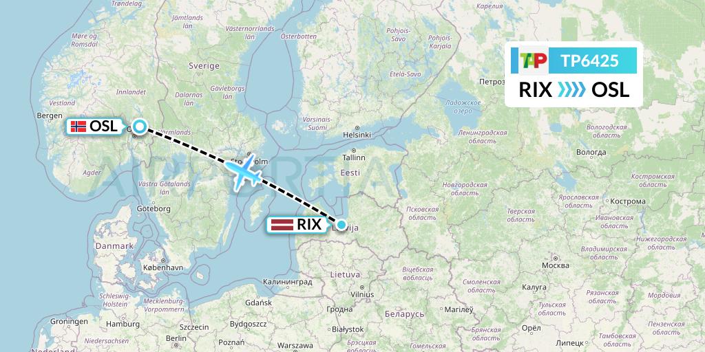 TP6425 TAP Portugal Flight Map: Riga to Oslo