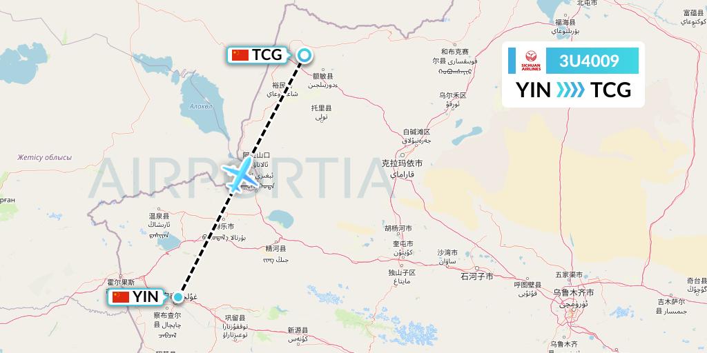 3U4009 Sichuan Airlines Flight Map: Yining to Tacheng