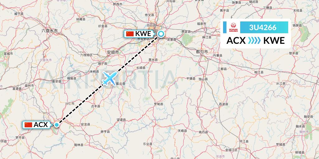 3U4266 Sichuan Airlines Flight Map: Xingyi to Guiyang