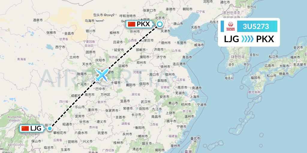 3U5273 Sichuan Airlines Flight Map: Lijiang to Beijing