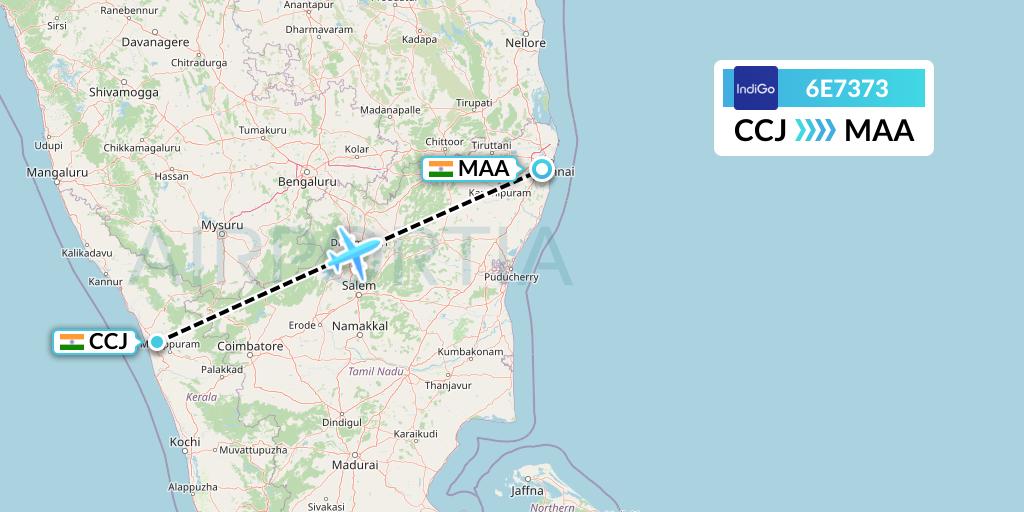 6E7373 IndiGo Airlines Flight Map: Kozhikode to Chennai