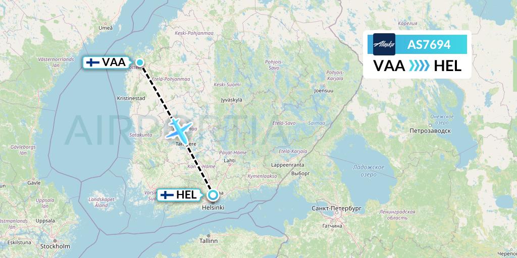AS7694 Alaska Airlines Flight Map: Vaasa to Helsinki