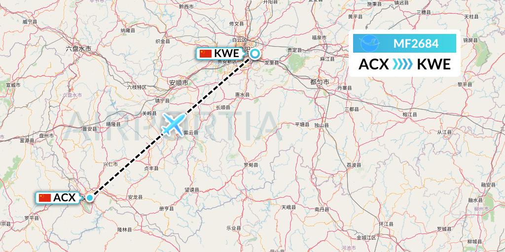 MF2684 Xiamen Airlines Flight Map: Xingyi to Guiyang